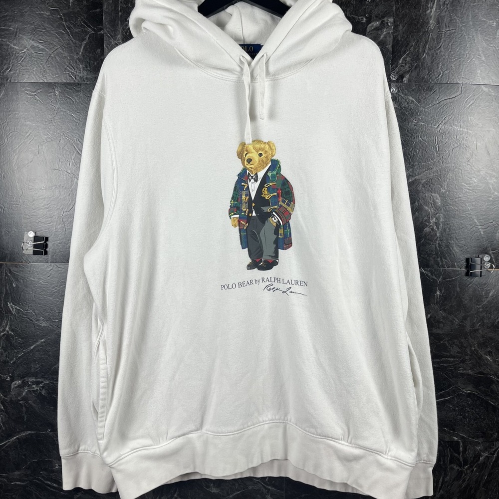 Polo Ralph Lauren Men's White Polo Bear Fleece Hoodie XL